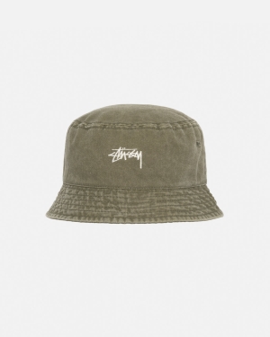 καπελα Stussy Washed Stock Bucket Ελιά | 316-SMVATB