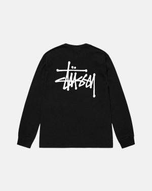 μπλουζακια για τρεξιμο Stussy Basic Pigment Dyed Ls μαυρα | 490-HMVKDX