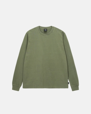 μπλουζακια για τρεξιμο Stussy Heavyweight Pigment Dyed Ls Crew Ελιά | 270-ZRFHEY