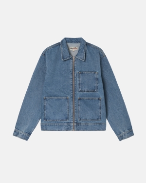 μπουφαν Stussy Denim Zip Εργασίας μπλε | 714-HVMZLU