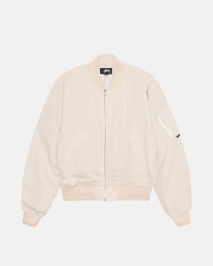 μπουφαν Stussy Linen Beach Bomber Μπεζ | 590-WNTMXH