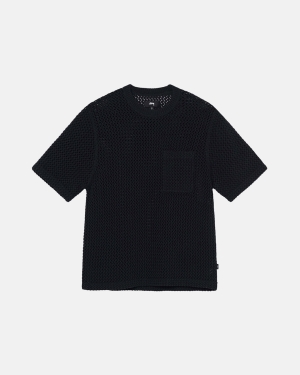 πουκαμισα Stussy O'dyed Heavyweight Mesh Crew μαυρα | 095-TWSXCY