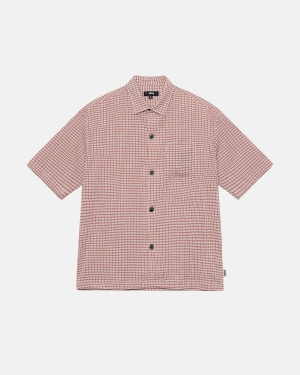 πουκαμισα Stussy Wrinkly Gingham Ss ροζ | 421-QMBRDT