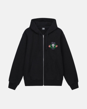 φουτερ με κουκουλα Stussy Skull Crest Zip μαυρα | 918-LVXWBG