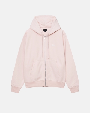φουτερ με κουκουλα Stussy Stock Logo Zip ροζ | 936-TJKHRA